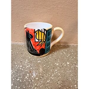 The Cellar Hand Painted Mug Italy Cat Bird Art Ceramic Coffee Tea Cup 1999